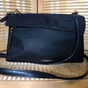 Tumi black nylon crossbody with detachable clutch